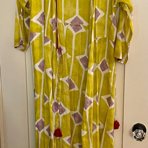 Dolma Iris Bohemian Geometric Long Wrap Dress with Tassels Size Medium - Picture 7 of 11